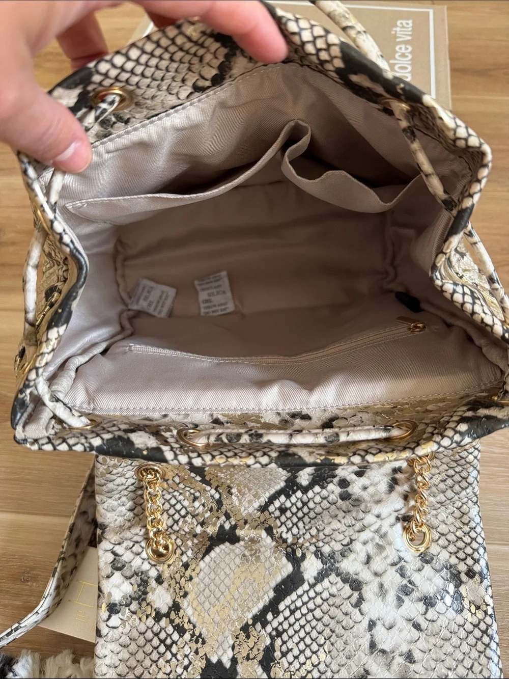 Caroline Hill Snake-Print Gold Fleck Women's Backpack Bag